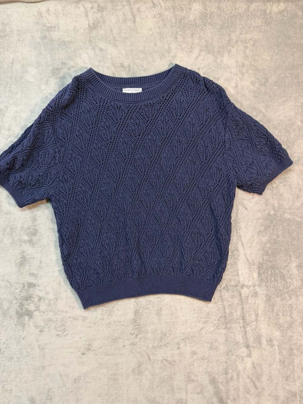 Usa Vnt Afred Dunner Vintage Blue Pointelle Knit Short SleeveCrewNeckSweater L